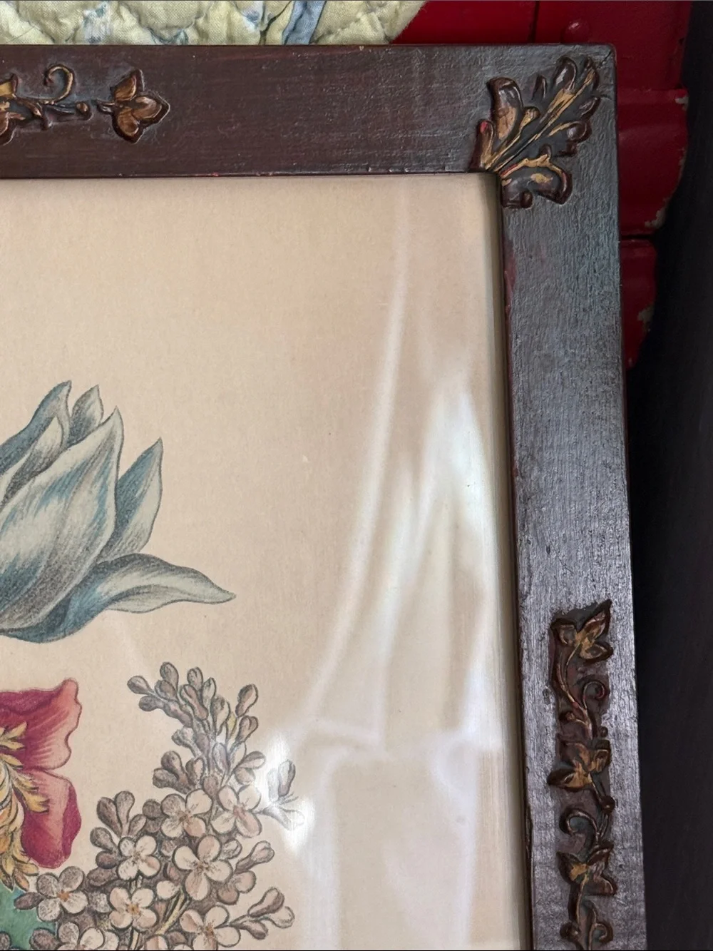 Vintage Frame with Lithograph Floral Designs by LF Roubillac #8 Cottage Decor